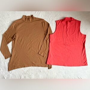 Isaac Mizrahi Lot of (2) Size LARGE Mock Neck 100% Pima Cotton Tops Mixed Styles